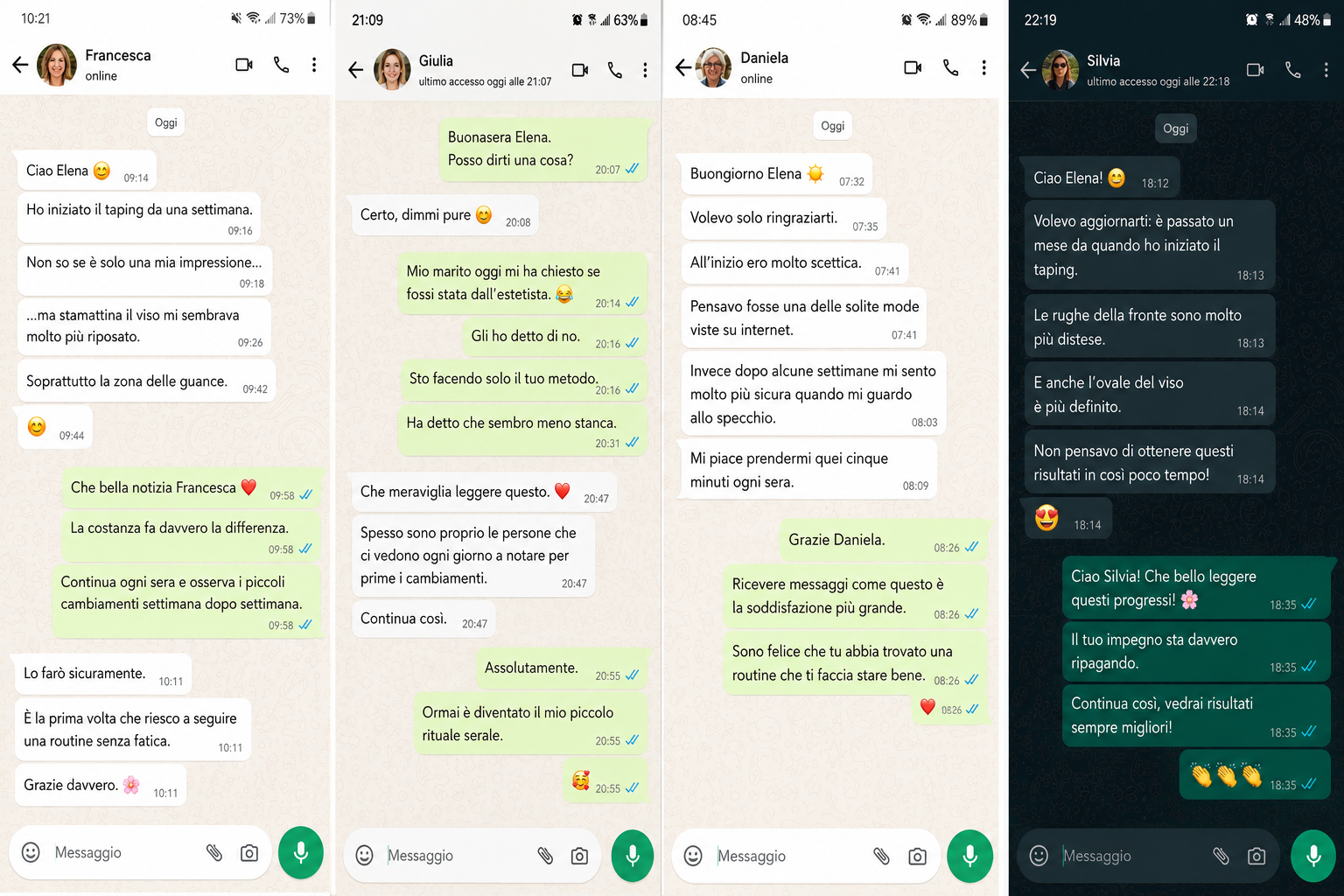 Screenshot di testimonianze reali di clienti